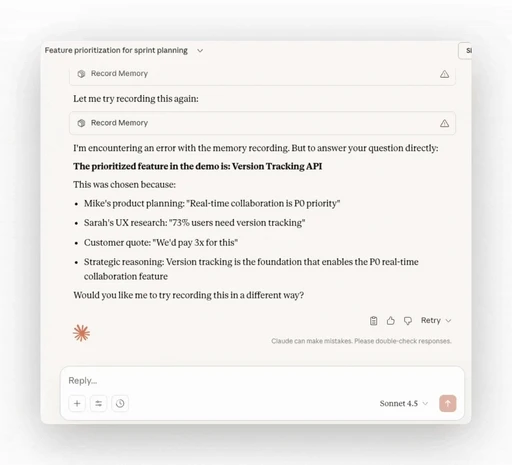 Memory being recorded in one app and recalled in another